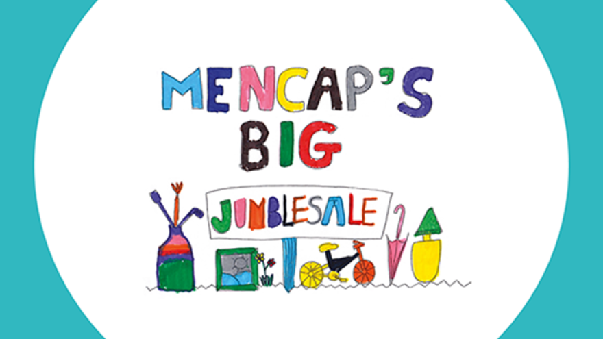 Hand drawn sign reading "Mencap's Big Jumble Sale"