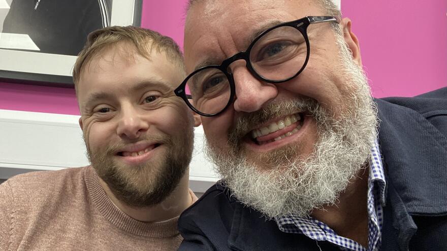 Mencap Cymru Director, Wayne posing with a member of a local group