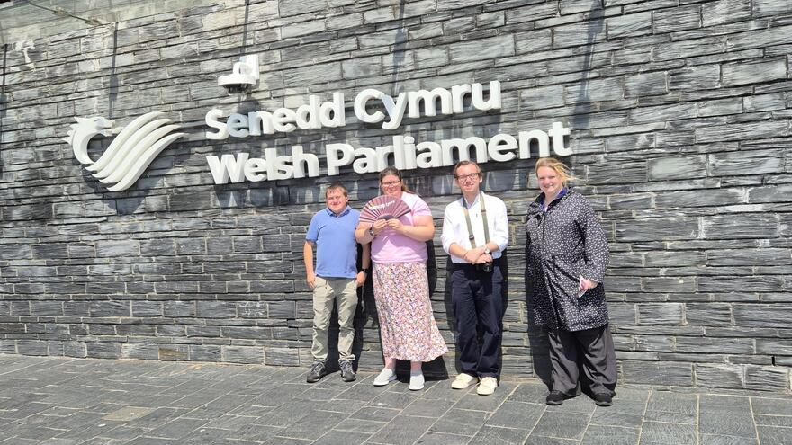 Volunteers stood outside the Senedd